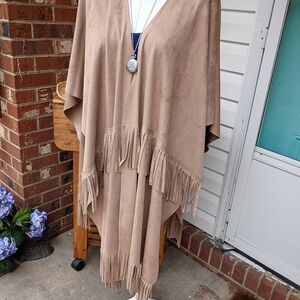 ANDERSON & LAUTH "ELLA" ANTHROPOLOGIE FAUX DUEDE LONG FRINGE BOHO CAPE